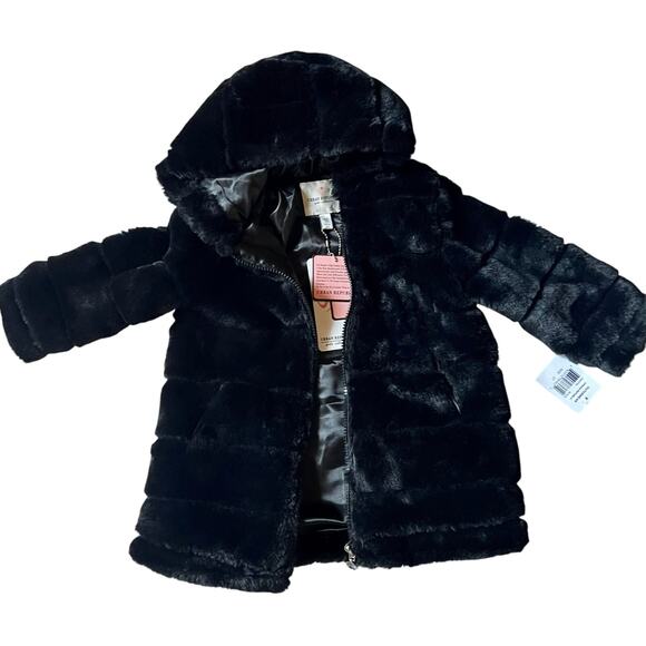 Black faux fur jacket girls size 6 - Picture 1 of 6